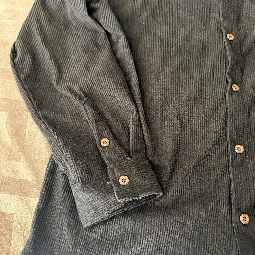 Shein Shirt Mens XL Black Corduroy Long Sleeve Button Up Chest Pocket Casual